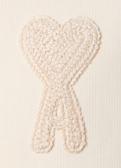 AMI Paris Sweater van  katoen met logoborduring - detail 2 creme