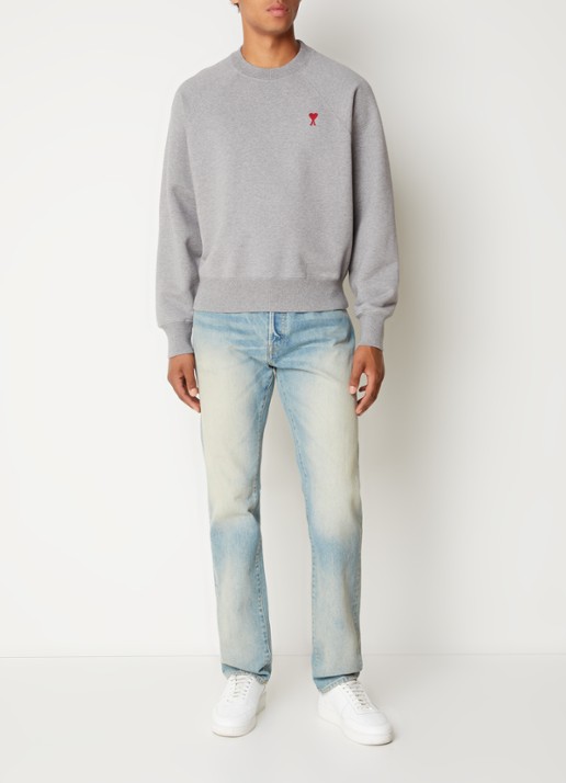 AMI Paris Sweater van  katoen met logoborduring - voorkant 3 grijs