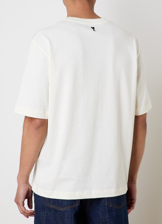 AMI Paris T-shirt met flock logoprint - achterkant naturel