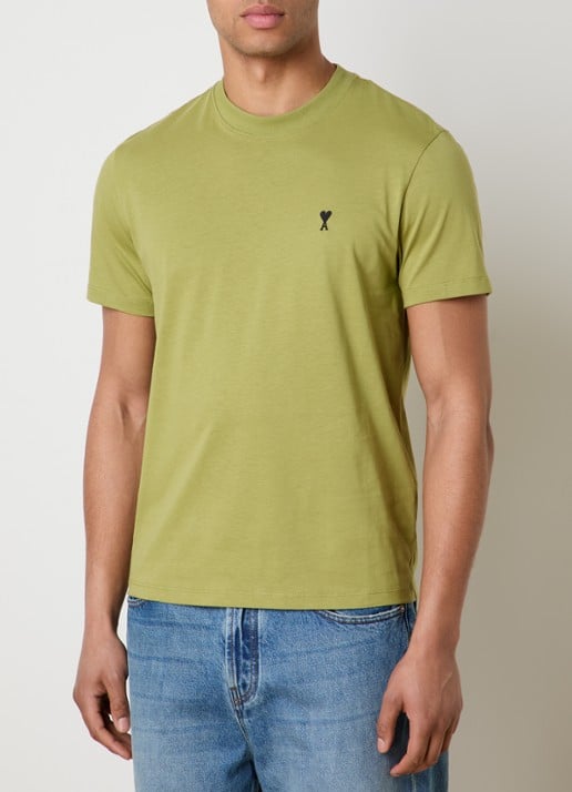 AMI Paris T-shirt met logoborduring en ronde hals - detail 2 mosgroen