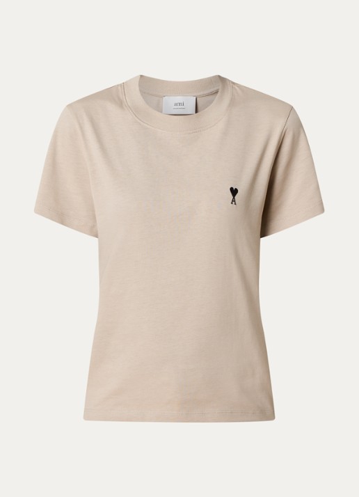 AMI Paris T-shirt met logoborduring - voorkant 3 beige