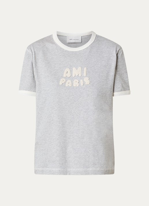 AMI Paris T-shirt met logoborduring - voorkant 7 grijsmele
