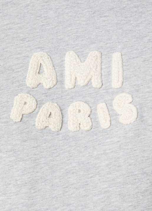 AMI Paris T-shirt met logoborduring - detail 6 grijsmele