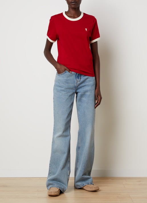 AMI Paris T-shirt met logoborduring - voorkant 4 rood
