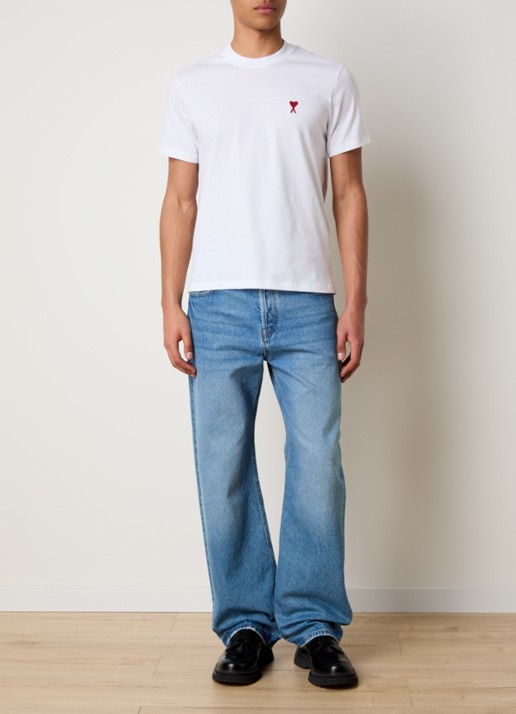 AMI Paris T-shirt met logoborduring - voorkant 3 wit