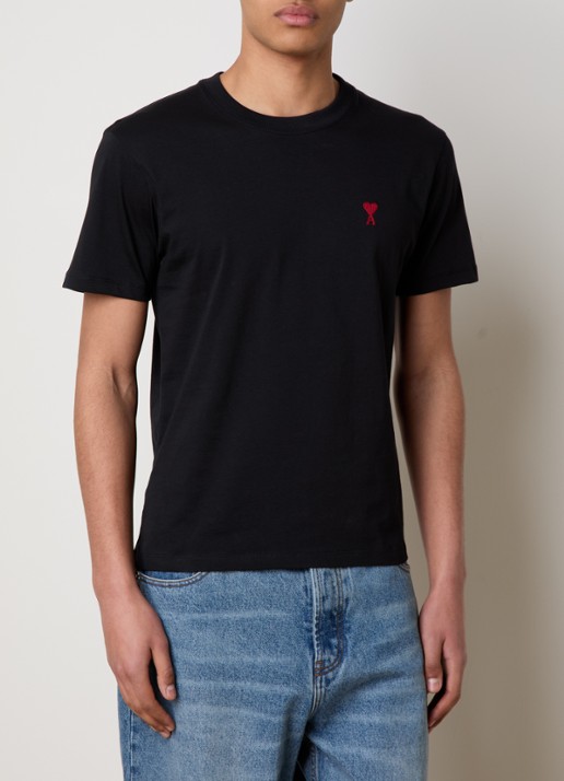 AMI Paris T-shirt met logoborduring - detail zwart