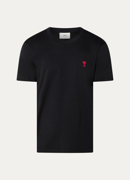 AMI Paris T-shirt met logoborduring - voorkant 3 zwart