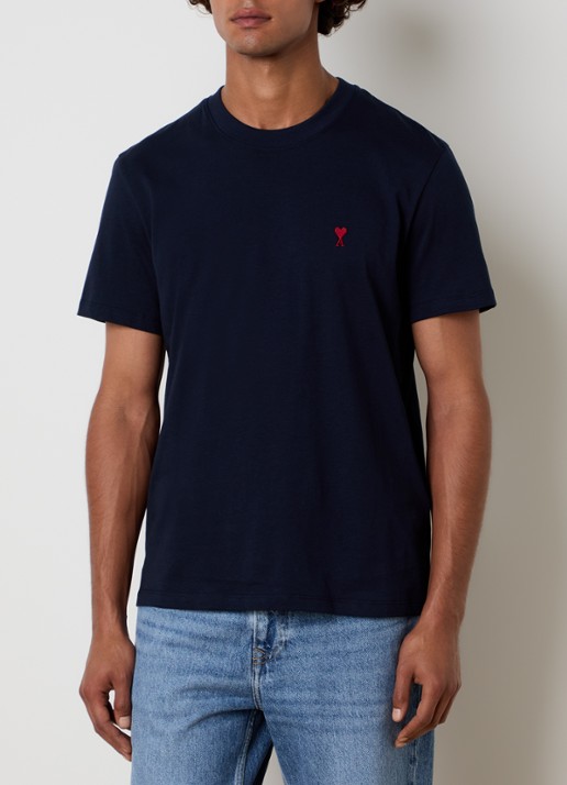 AMI Paris T-shirt met logoborduring - detail 3 donkerblauw