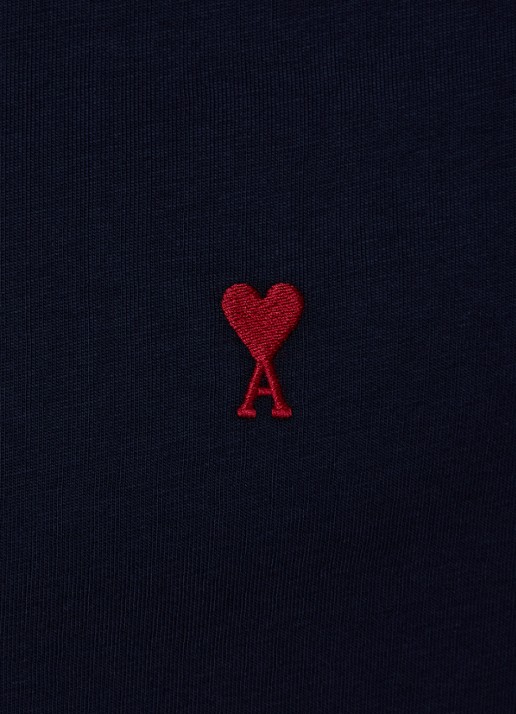 AMI Paris T-shirt met logoborduring - detail 4 donkerblauw
