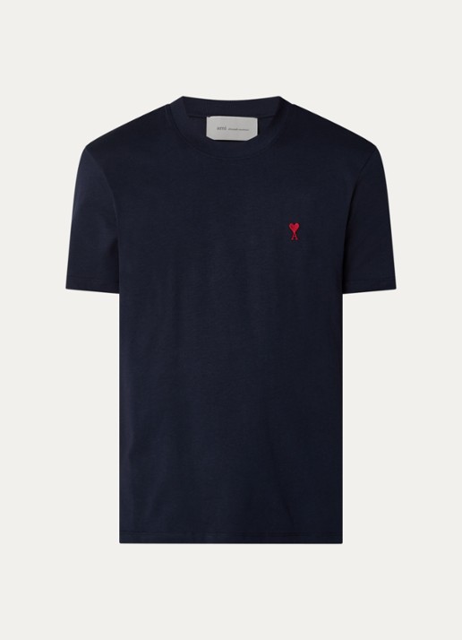 AMI Paris T-shirt met logoborduring - voorkant donkerblauw
