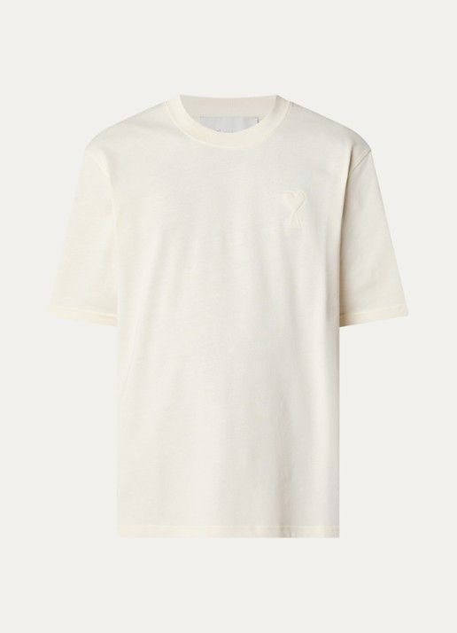 AMI Paris T-shirt met logoborduring - voorkant naturel