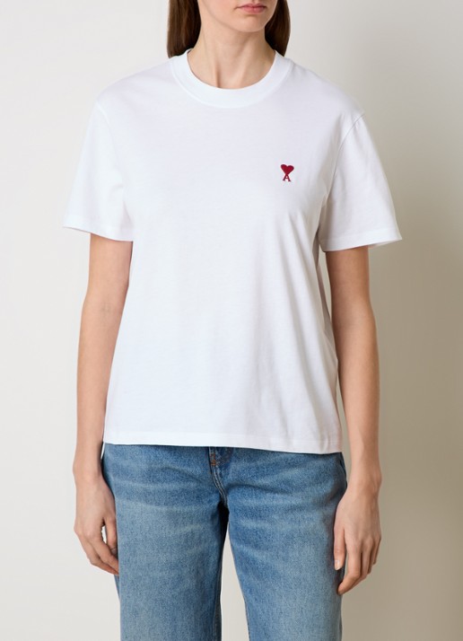 AMI Paris T-shirt van  katoen met logoborduring - detail wit