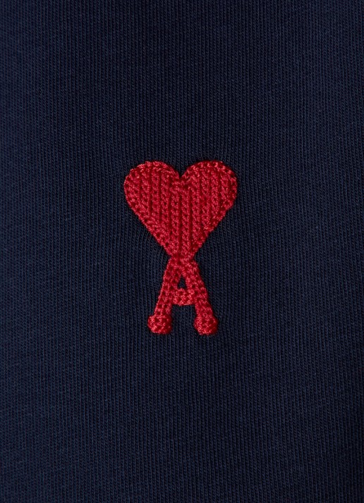 AMI Paris T-shirt van  katoen met logoborduring - detail 5 donkerblauw