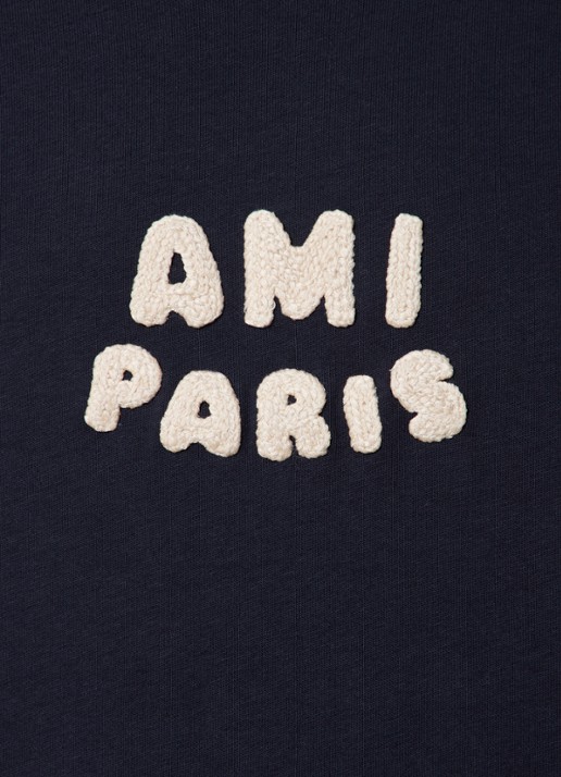 AMI Paris T-shirt van  katoen met logoborduring - detail 2 donkerblauw