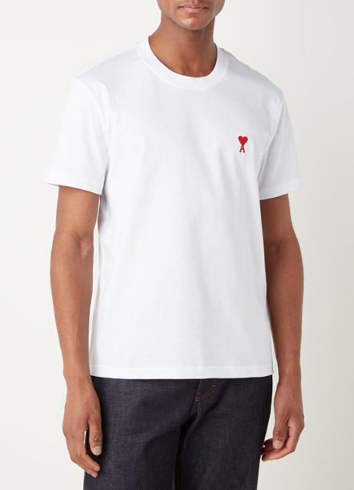 AMI Paris T-shirt van  katoen met logoborduring  - detail wit