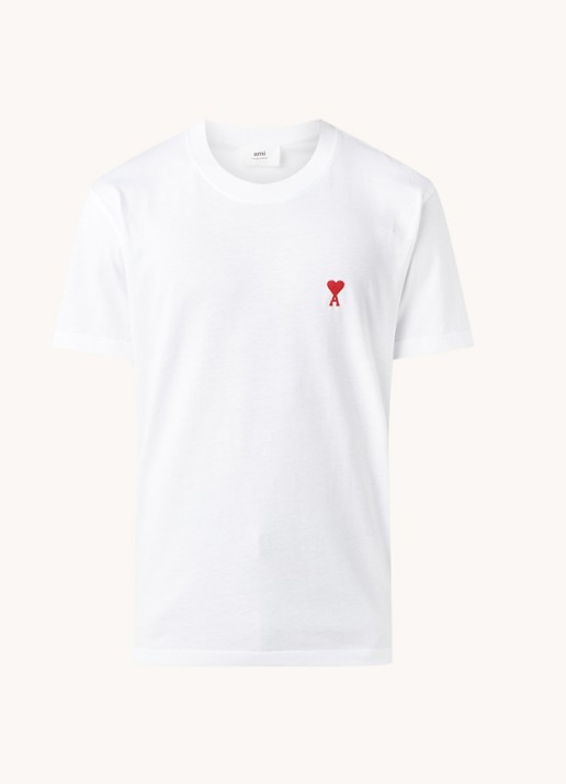 AMI Paris T-shirt van  katoen met logoborduring  - voorkant 2 wit