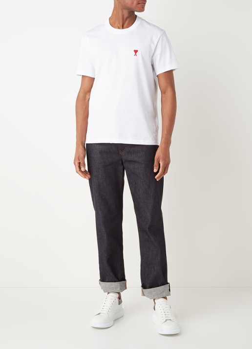 AMI Paris T-shirt van  katoen met logoborduring  - voorkant 3 wit