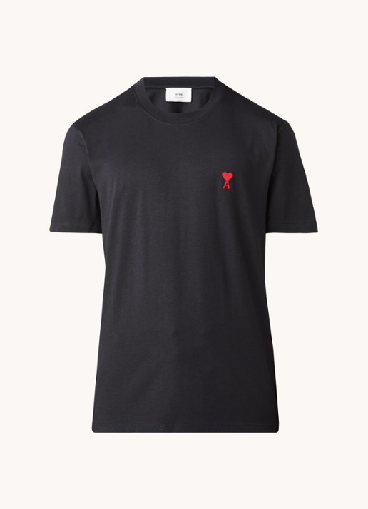 AMI Paris T-shirt van  katoen met logoborduring  - voorkant 3 zwart