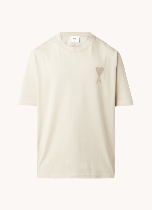 AMI Paris T-shirt van  katoen met logoborduring  - voorkant beige