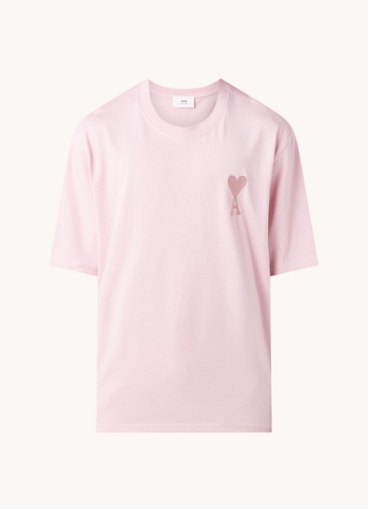 AMI Paris T-shirt van  katoen met logoborduring  - voorkant 3 roze