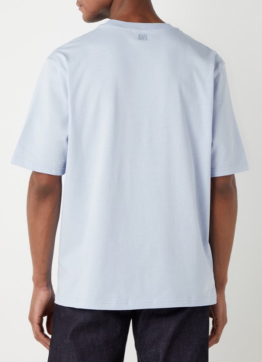 AMI Paris T-shirt van  katoen met logoborduring  - achterkant lichtblauw