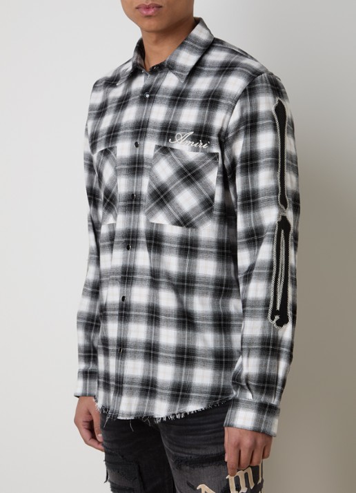AMIRI Bones regular fit ovehremd met ruitdessin en logoborduring - detail gebroken wit