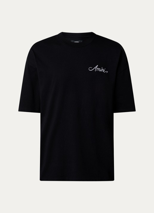 AMIRI Check T-shirt met logo- en backprint - voorkant zwart