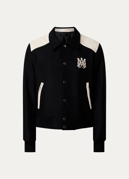 AMIRI Ma Band baseball jack in wolblend met steekzakken - voorkant 5 zwart