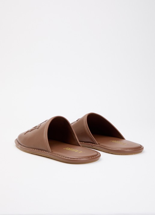 AMIRI MA Slipper van leer met logo - achterkant 2 cognac