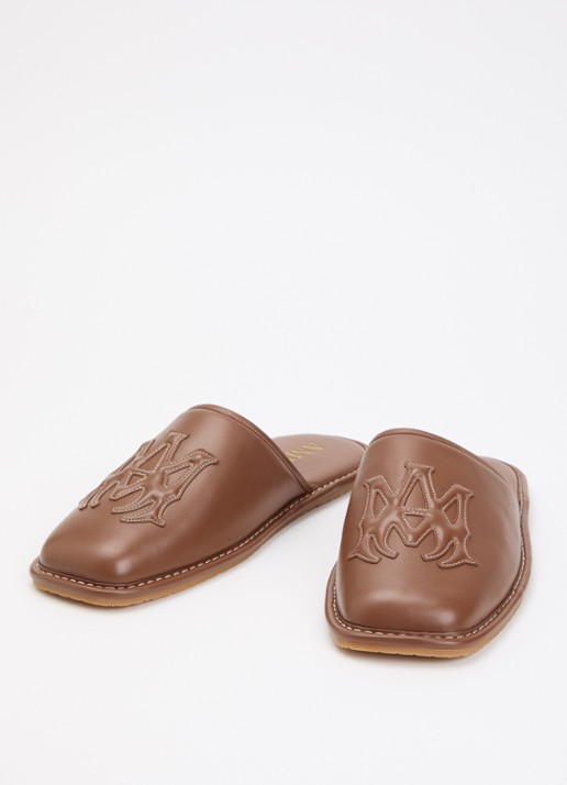 AMIRI MA Slipper van leer met logo - detail 3 cognac