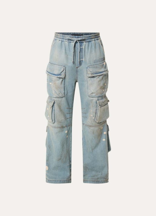 AMIRI Mid waist straight fit cargobroek van denim - voorkant 2 indigo