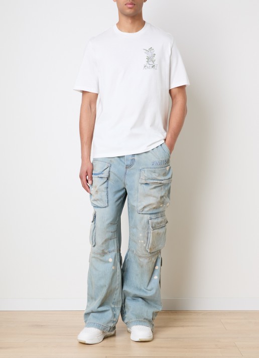 AMIRI Mid waist straight fit cargobroek van denim - voorkant 3 indigo