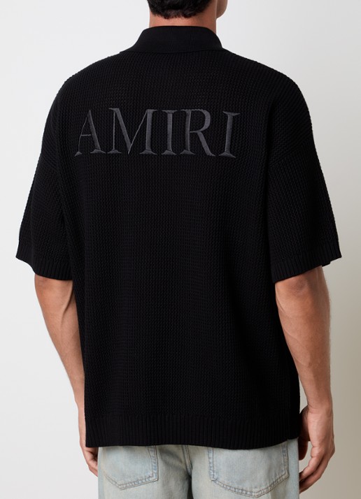 AMIRI Regular fit overhemd met opengewerkt dessin en logoborduring - achterkant 3 zwart