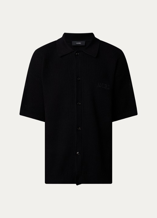 AMIRI Regular fit overhemd met opengewerkt dessin en logoborduring - voorkant zwart