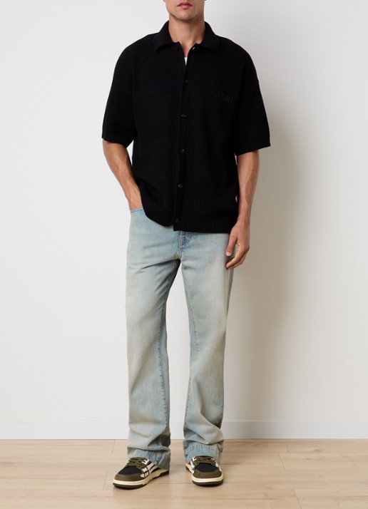 AMIRI Regular fit overhemd met opengewerkt dessin en logoborduring - voorkant 2 zwart