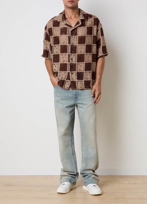 AMIRI  Regular fit overhemd met opengewerkt dessin - voorkant 2 khaki