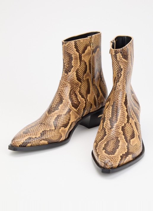 AMIRI Ryder cowboylaars van leer met slangenprint - detail beige