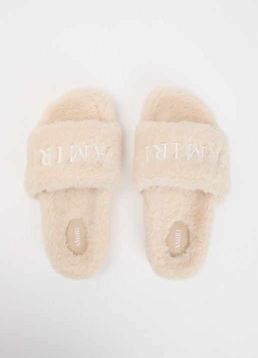 AMIRI Slipper van imitatiebont met logoborduring - detail 3 creme