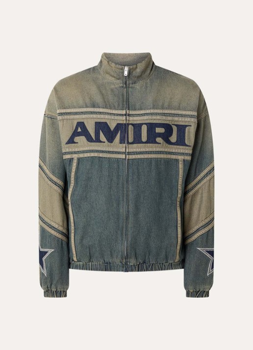 AMIRI Spijkerjas met logoborduring - voorkant mosgroen