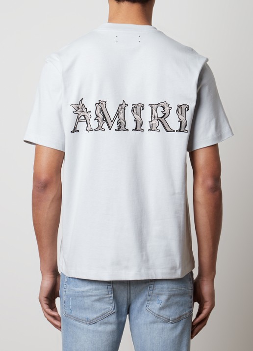 AMIRI T-shirt met logo- en backprint - detail 4 lichtgrijs