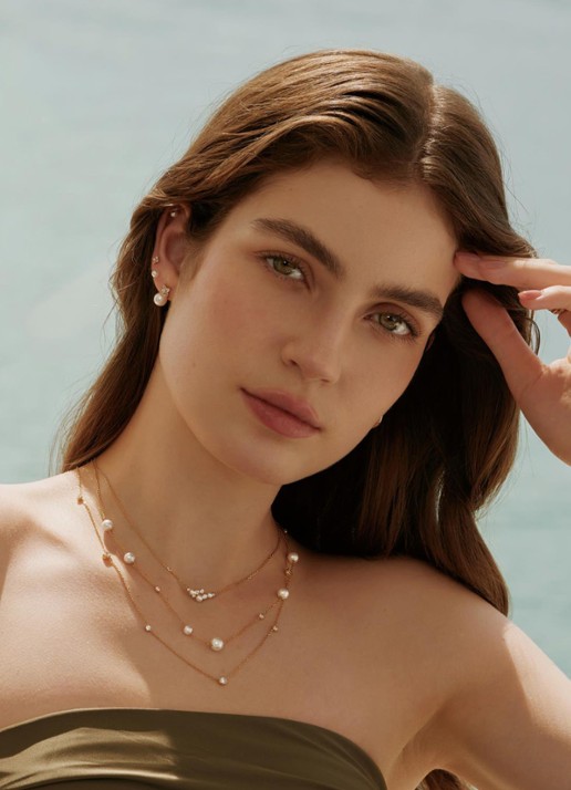 Ania Haie Asymmetric Pearl ketting verguld - voorkant 2 goud