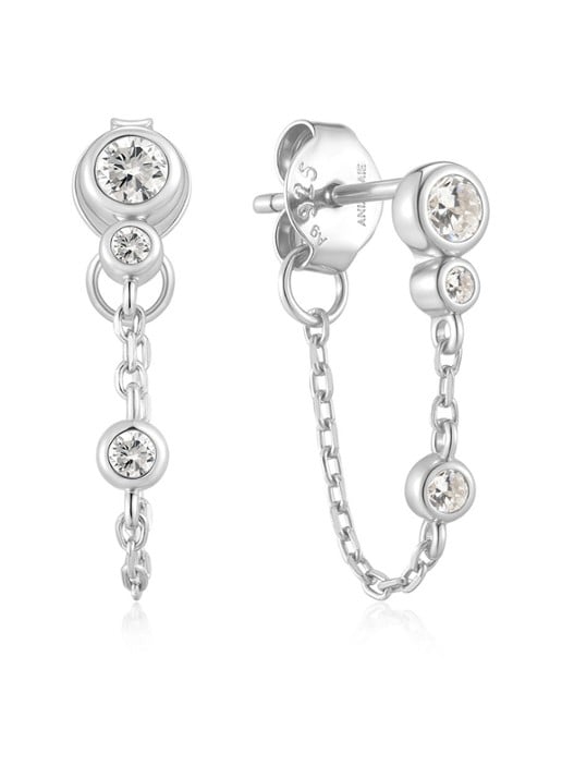 Ania Haie Drop Chain oorstekers van zilver - voorkant zilver