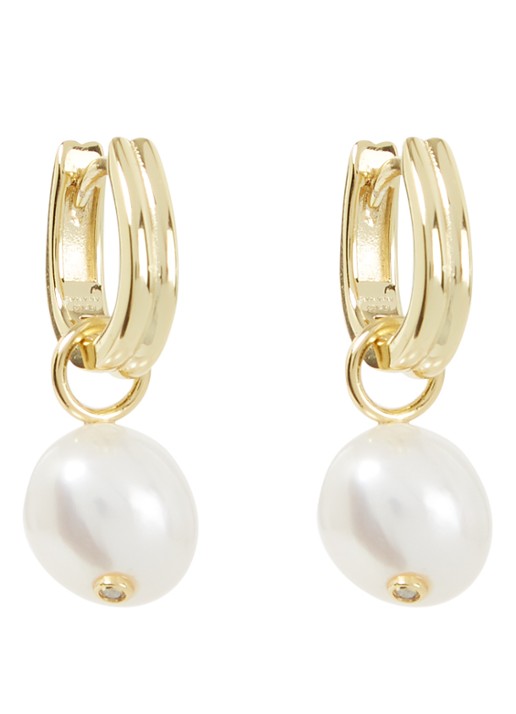 Ania Haie Pearl Drop Sparkle Huggie oorringen verguld - voorkant goud