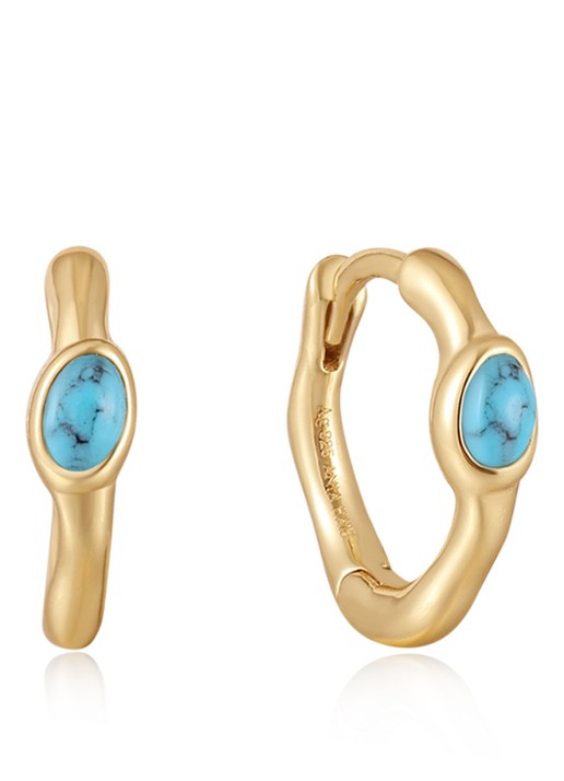 Ania Haie Turquoise Wave Huggie oorringen verguld - voorkant goud