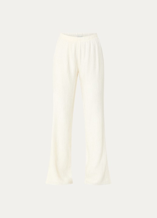 Anine Bing Aden high waist straight fit broek met structuur  - voorkant 3 gebroken wit
