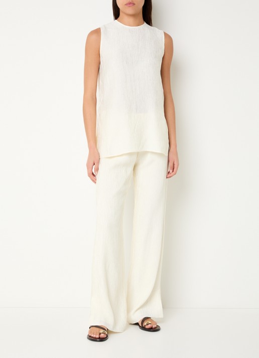 Anine Bing Aden high waist straight fit broek met structuur  - voorkant 4 gebroken wit