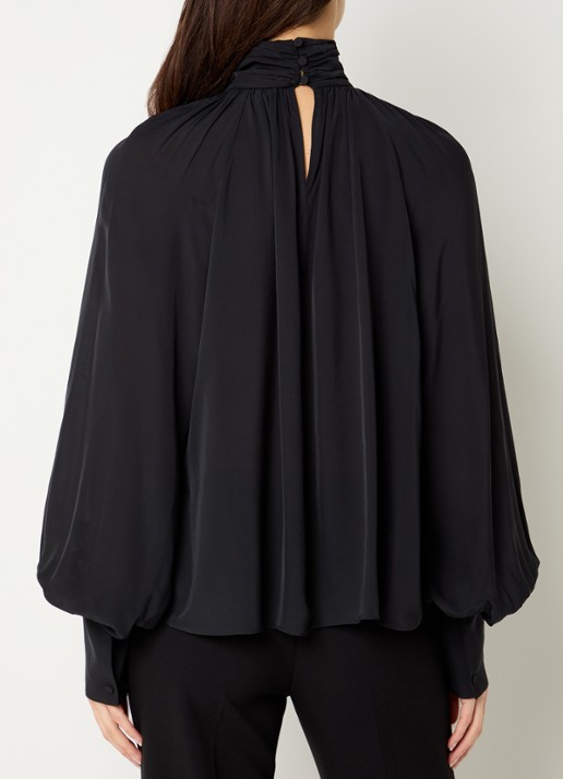 Anine Bing Anne blouse met opstaande kraag en ballonmouwen - achterkant zwart