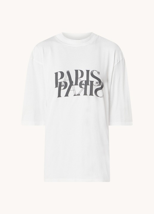 Anine Bing Avi oversized T-shirt met logo- en backprint - voorkant wit