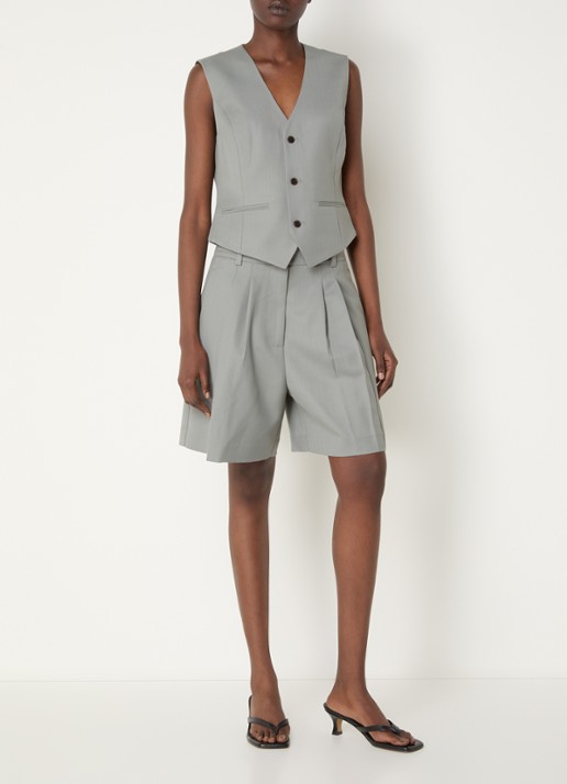 Anine Bing Brice high waist wide fit korte broek in wolblend - voorkant 2 grijs