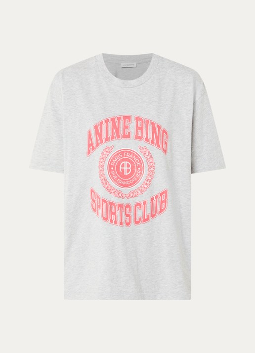 Anine Bing Cade T-shirt met gemêleerd dessin en logoprint - voorkant 2 grijsmele